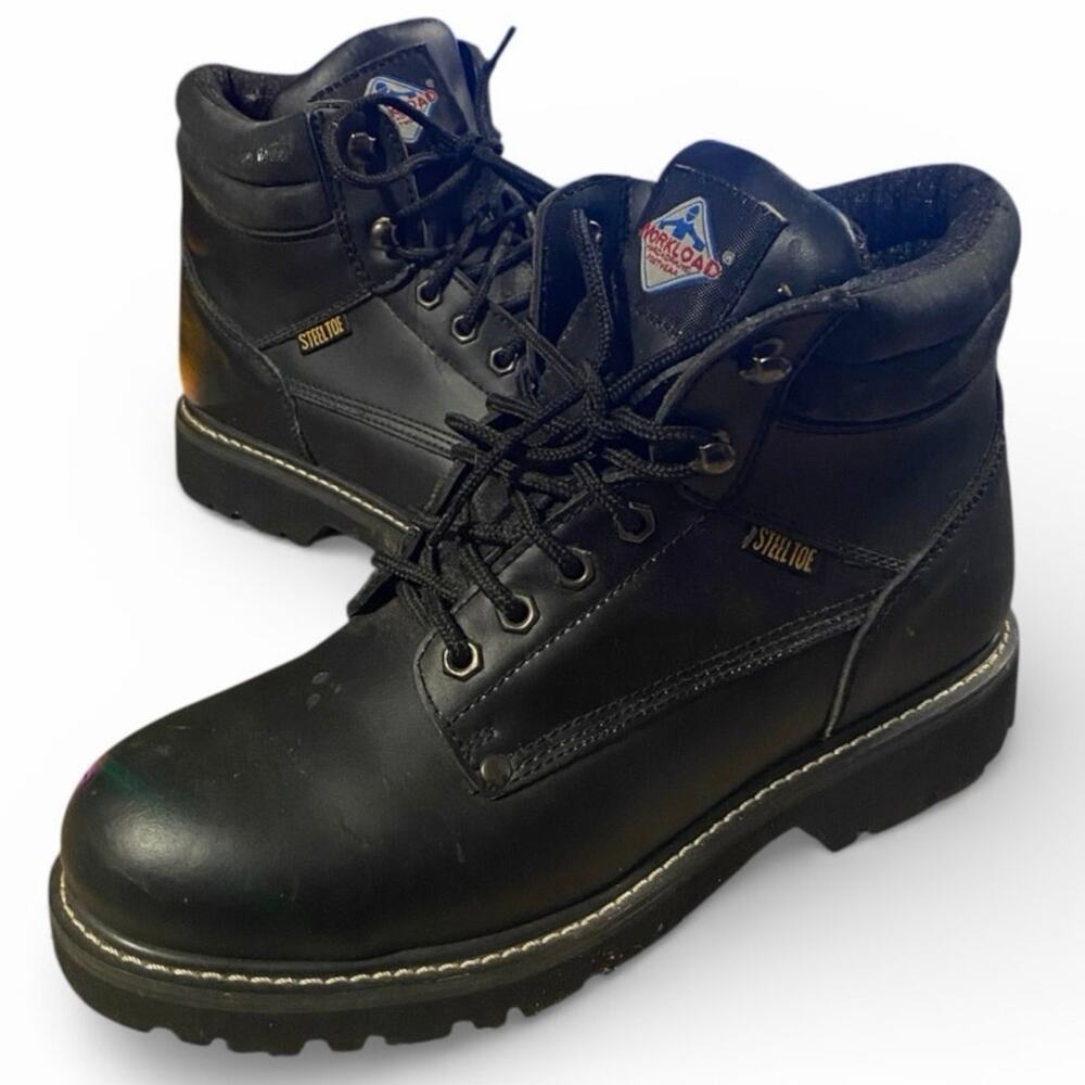 Workload Work Boots Men's 10 Black Leather Ankle Shoes Sip Oil Resist